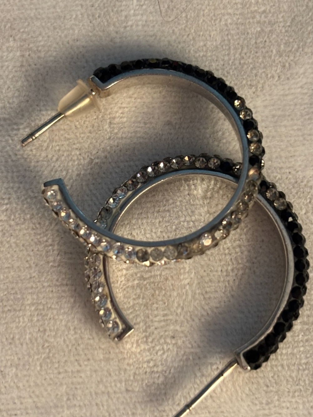 Midas NY 925 Sterling Silver Black Clear Crystal Hoop Earrings Signed